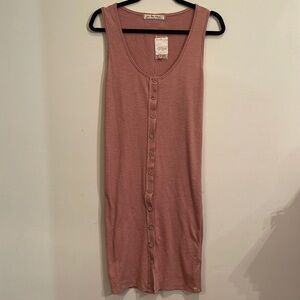 We The Free Free People Mauve Ribbed Knit Button Down Tank Dress